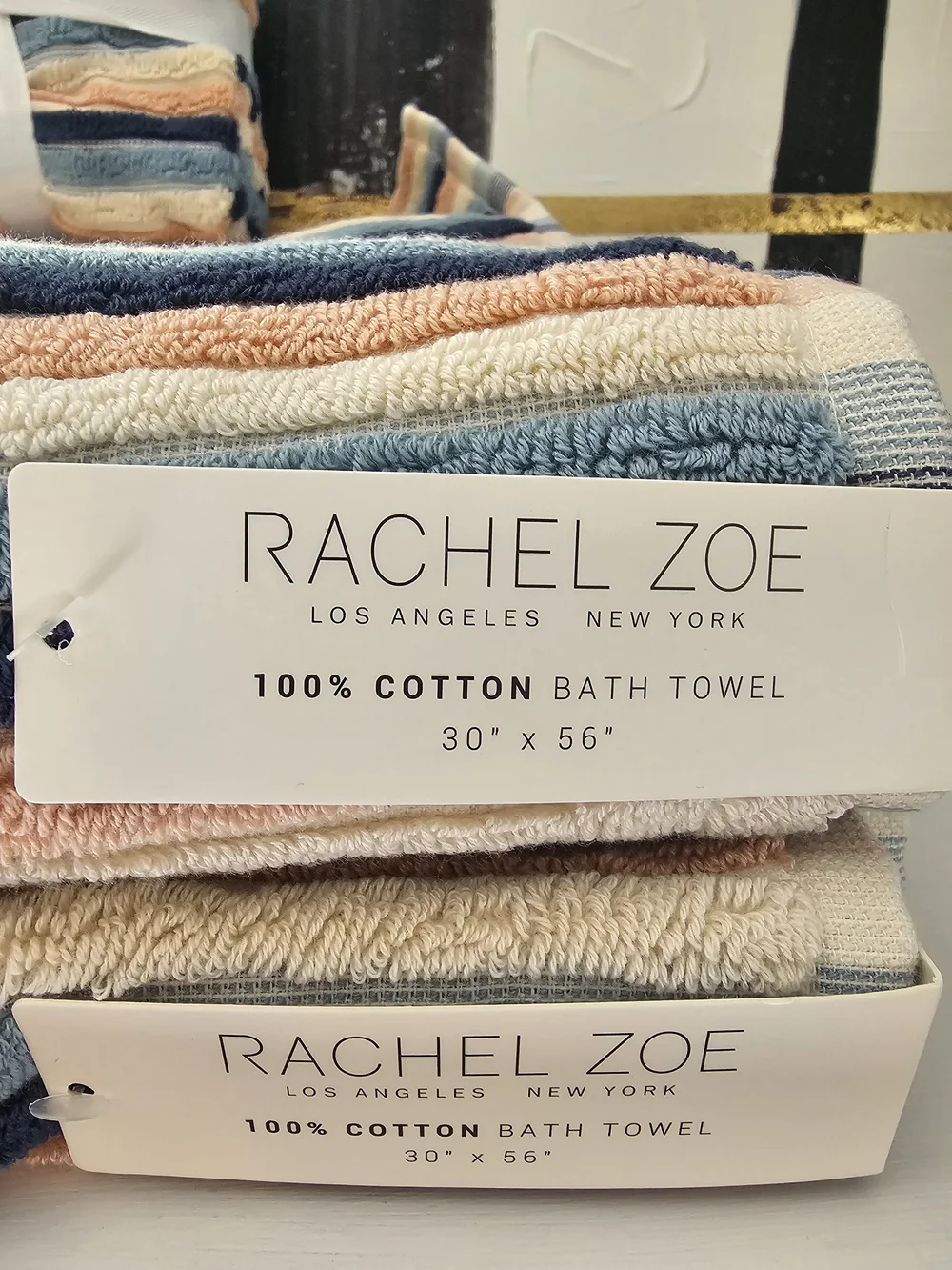 Rachel Zoe Striped Cotton Bath Towels - Blue, Pink, Cream Pastel 6 Pc Set
